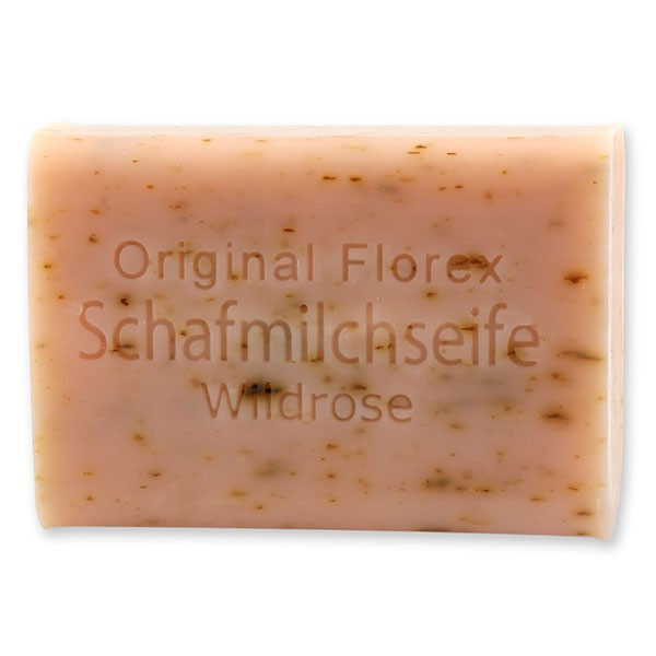 Schafmilchseife eckig 100g, Wildose mit Blüten